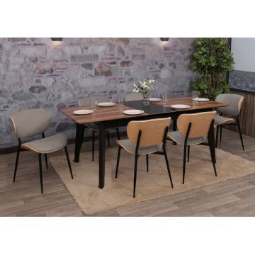 6er-Set Esszimmerstuhl HWC-O45, Bugholz Stoff (370g/m) ko-Tex FSC-zertifiziert ~ natur, hellgrau