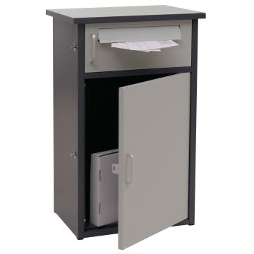 Paketkasten HWC-O51, Paketbox Paketfach Paketstation Briefkasten 2 Fcher, Stahl 78x49x38cm ~ dunkelgrau/hellgrau