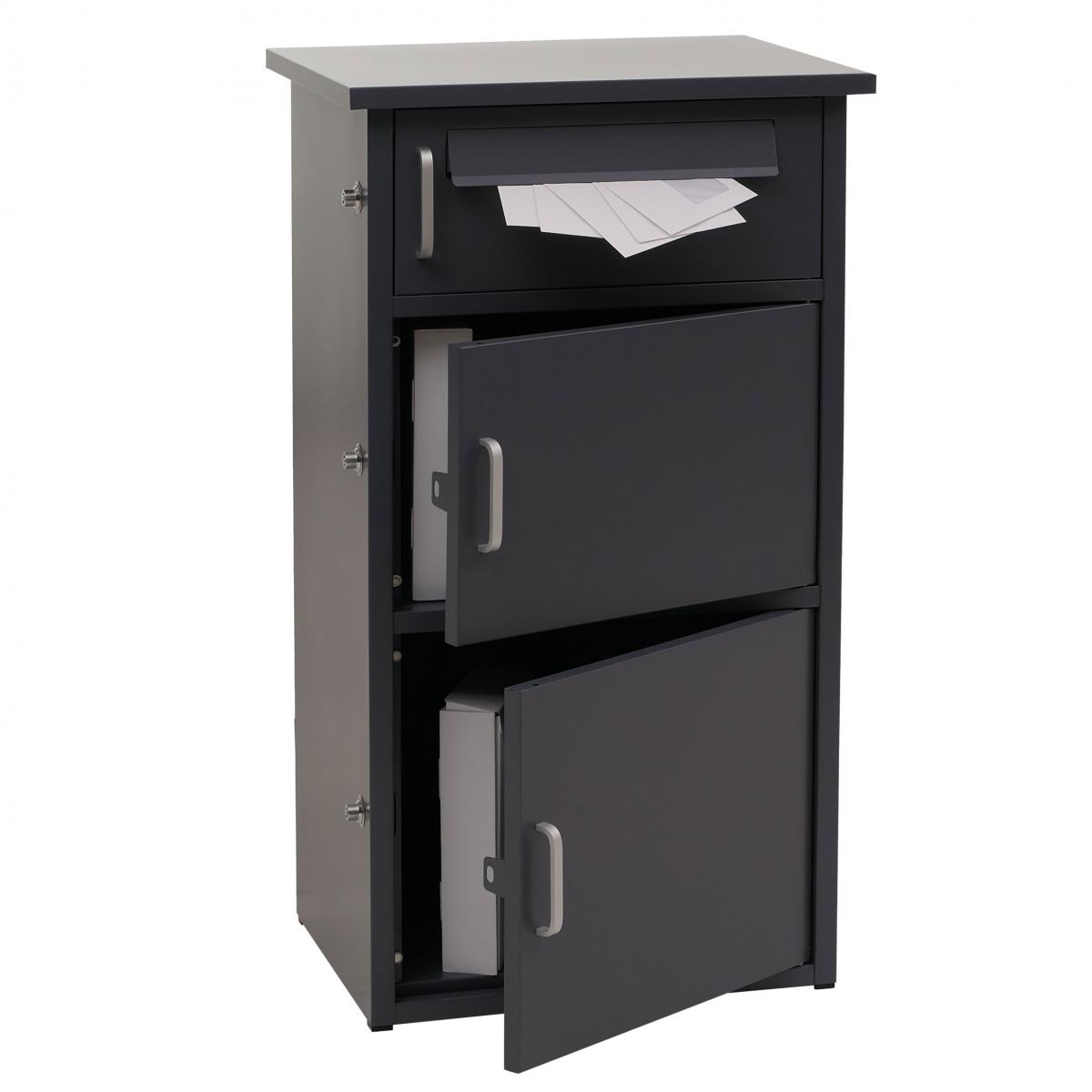 Paketkasten HWC-O51, Paketbox Paketfach Paketstation Briefkasten 3 Fcher, Stahl 89x49x38cm ~ dunkelgrau