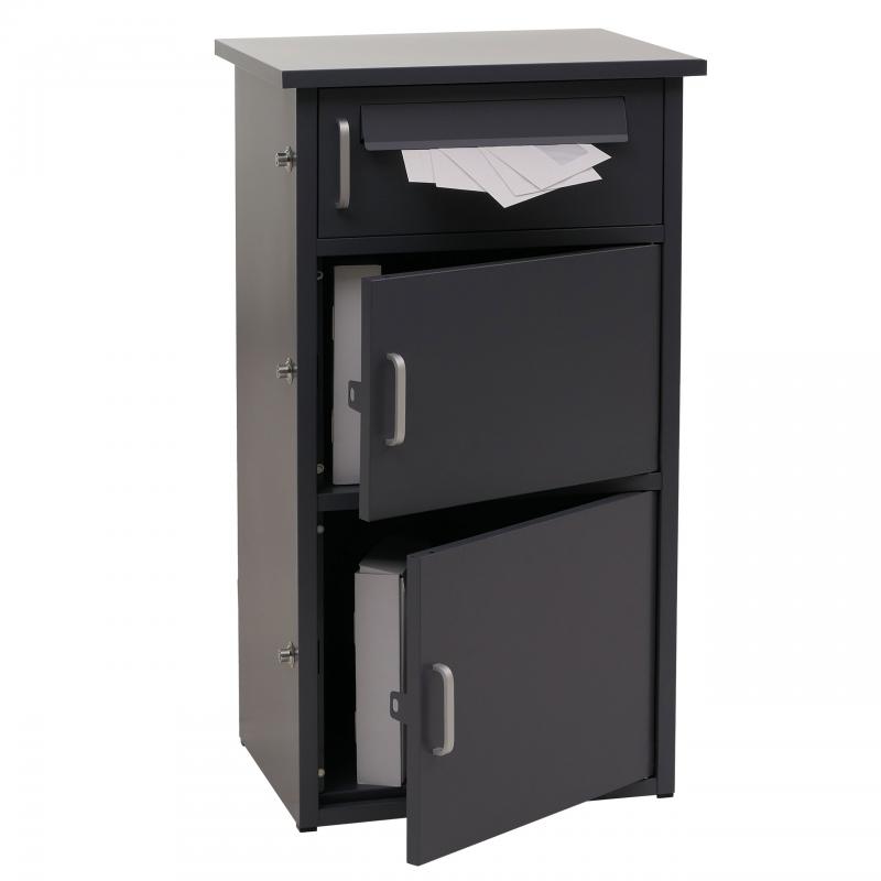 Paketkasten HWC-O51, Paketbox Paketfach Paketstation Briefkasten 3 Fcher, Stahl 89x49x38cm ~ dunkelgrau