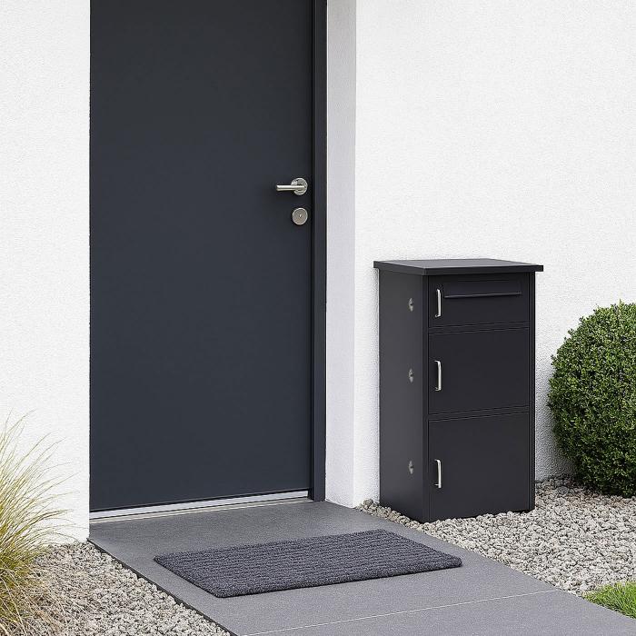 Paketkasten HWC-O51, Paketbox Paketfach Paketstation Briefkasten 3 Fcher, Stahl 89x49x38cm ~ dunkelgrau