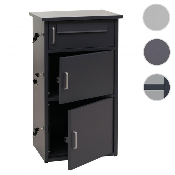 Paketkasten HWC-O51, Paketbox Paketfach Paketstation Briefkasten 3 Fcher, Stahl 89x49x38cm ~ dunkelgrau