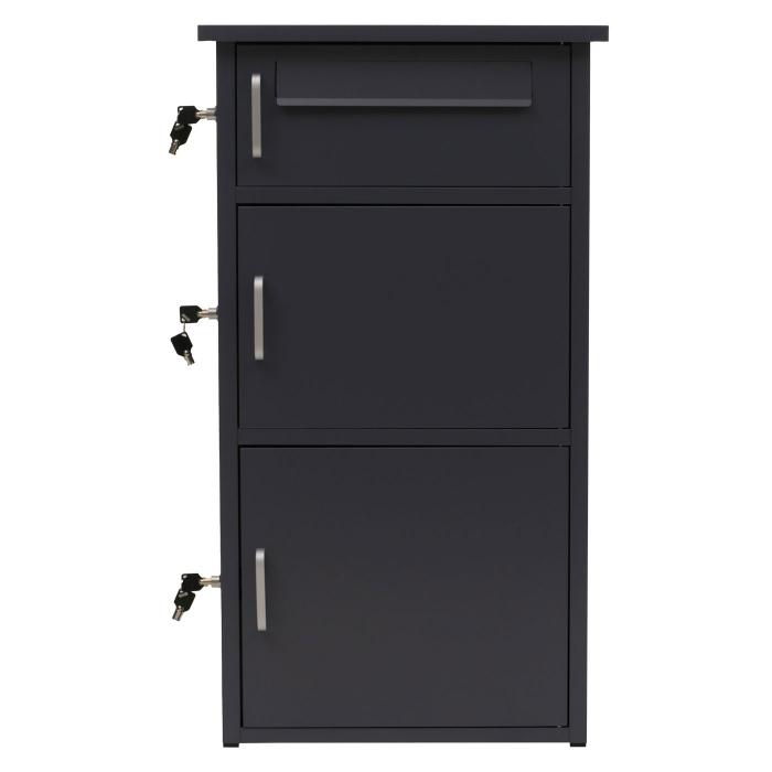 Paketkasten HWC-O51, Paketbox Paketfach Paketstation Briefkasten 3 Fcher, Stahl 89x49x38cm ~ dunkelgrau