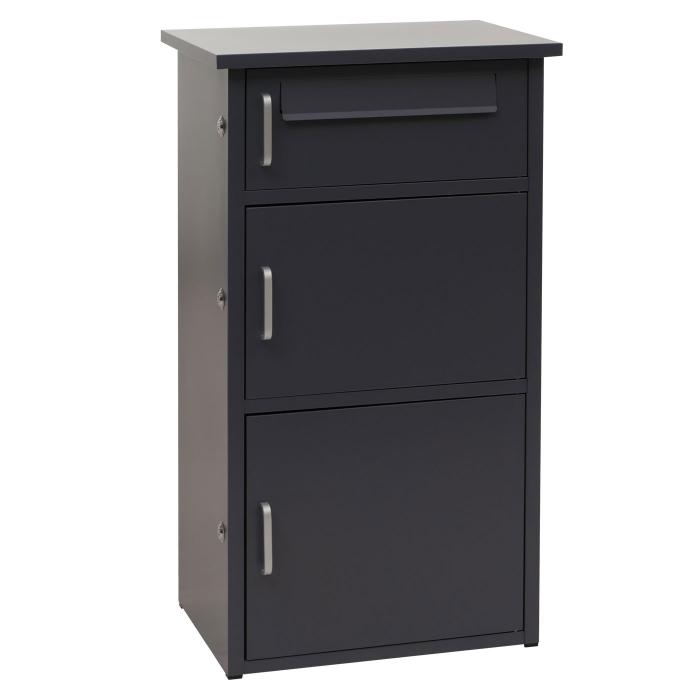Paketkasten HWC-O51, Paketbox Paketfach Paketstation Briefkasten 3 Fcher, Stahl 89x49x38cm ~ dunkelgrau