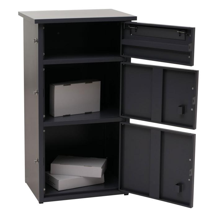 Paketkasten HWC-O51, Paketbox Paketfach Paketstation Briefkasten 3 Fcher, Stahl 89x49x38cm ~ dunkelgrau