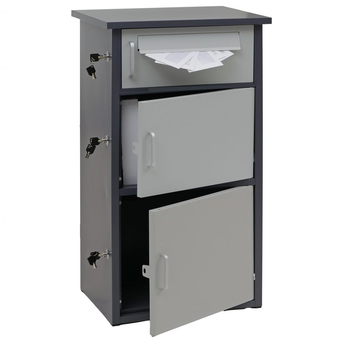 Paketkasten HWC-O51, Paketbox Paketfach Paketstation Briefkasten 3 Fcher, Stahl 89x49x38cm ~ dunkelgrau/hellgrau