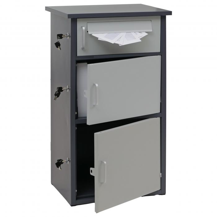 Paketkasten HWC-O51, Paketbox Paketfach Paketstation Briefkasten 3 Fcher, Stahl 89x49x38cm ~ dunkelgrau/hellgrau