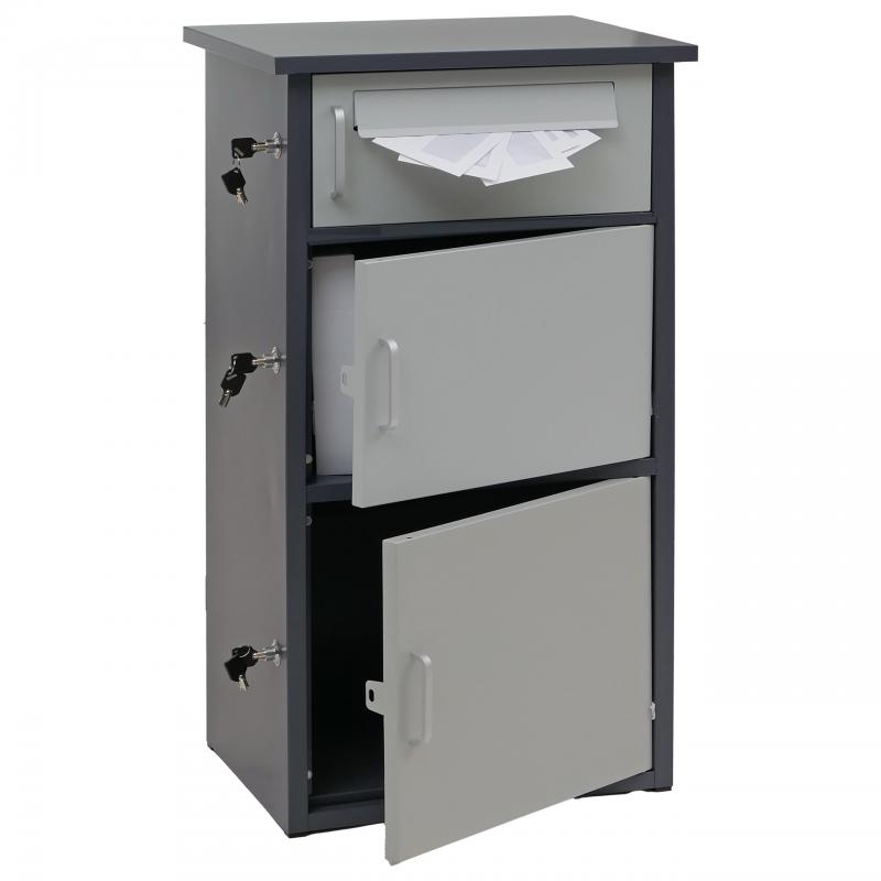 Paketkasten HWC-O51, Paketbox Paketfach Paketstation Briefkasten 3 Fcher, Stahl 89x49x38cm ~ dunkelgrau/hellgrau