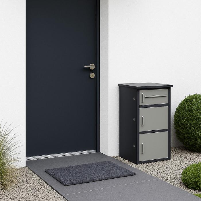 Paketkasten HWC-O51, Paketbox Paketfach Paketstation Briefkasten 3 Fcher, Stahl 89x49x38cm ~ dunkelgrau/hellgrau