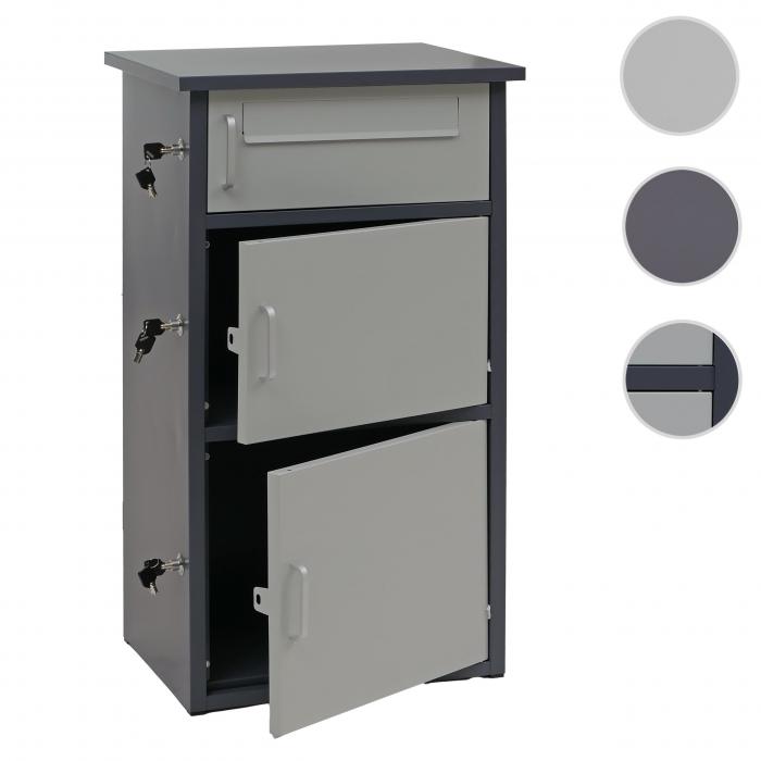Paketkasten HWC-O51, Paketbox Paketfach Paketstation Briefkasten 3 Fcher, Stahl 89x49x38cm ~ dunkelgrau/hellgrau