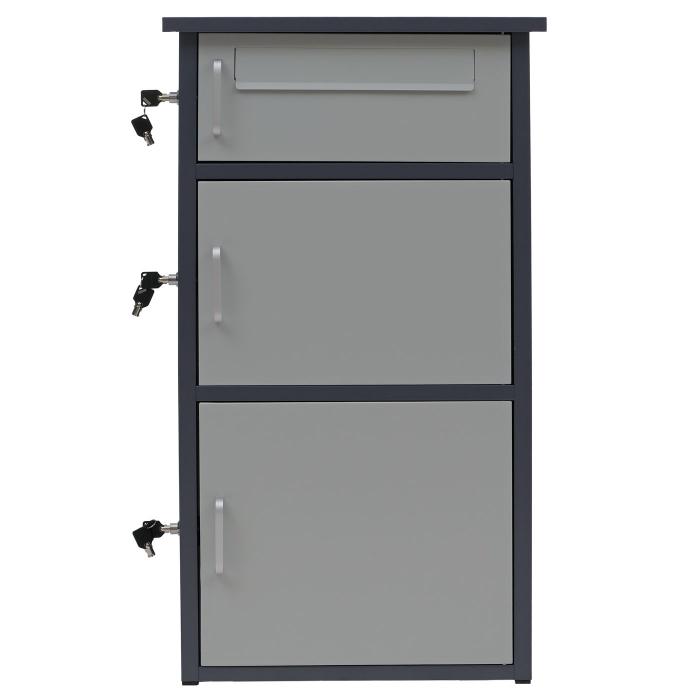 Paketkasten HWC-O51, Paketbox Paketfach Paketstation Briefkasten 3 Fcher, Stahl 89x49x38cm ~ dunkelgrau/hellgrau