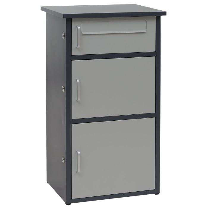 Paketkasten HWC-O51, Paketbox Paketfach Paketstation Briefkasten 3 Fcher, Stahl 89x49x38cm ~ dunkelgrau/hellgrau