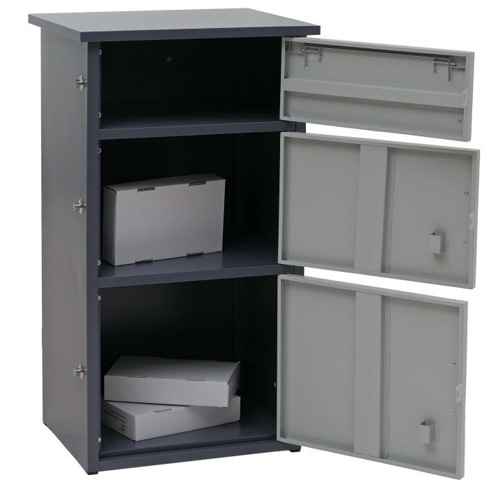 Paketkasten HWC-O51, Paketbox Paketfach Paketstation Briefkasten 3 Fcher, Stahl 89x49x38cm ~ dunkelgrau/hellgrau