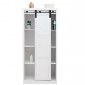 Schrank HWC-K75, Kommode Highboard, Schiebetre 8 Staufcher, Holz-Optik Industrial Metall 163x76x38cm ~ wei