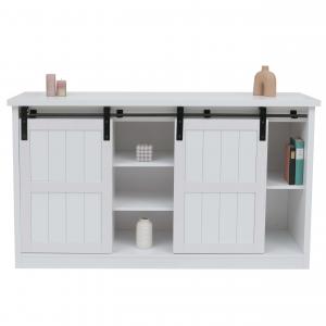 Sideboard HWC-K75, Highboard Regal Schrank Schiebetre 7 Fcher Holz-Optik Industrial Metall 84x150x40cm ~ wei