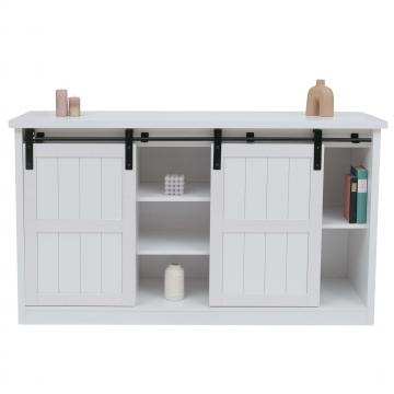 Sideboard HWC-K75, Highboard Regal Schrank Schiebetre 7 Fcher Holz-Optik Industrial Metall 84x150x40cm ~ wei
