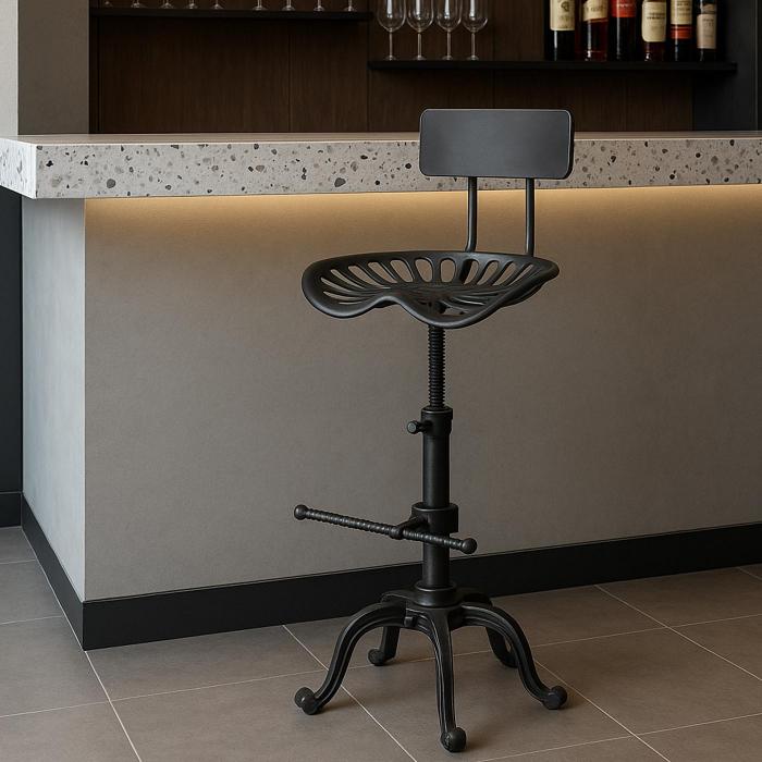 Barhocker HWC-N26, Barstuhl Tresenhocker, hhenverstellbar drehbar Fuablage Industrial Metall ~ schwarz-silber