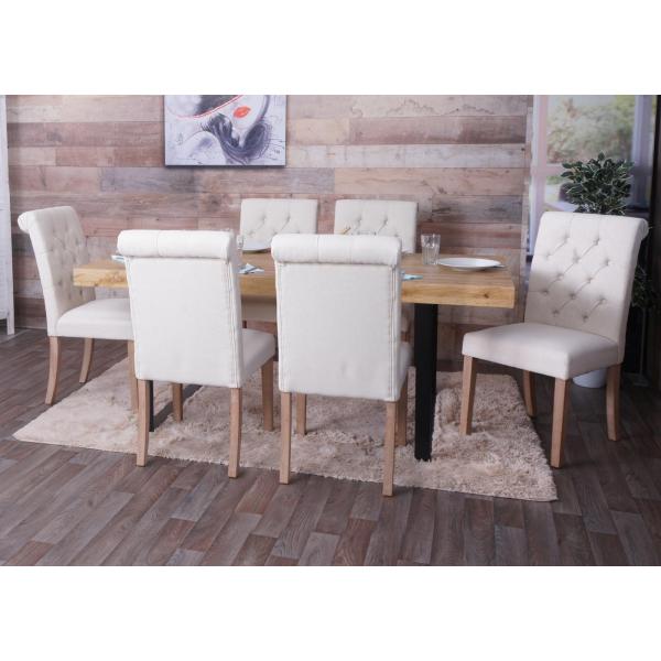 Stimmungsbild fr Produkt 6er-Set Esszimmerstuhl HWC-O65, Kchenstuhl Polsterstuhl, Chesterfield Stoff/Textil (280g/m), wei