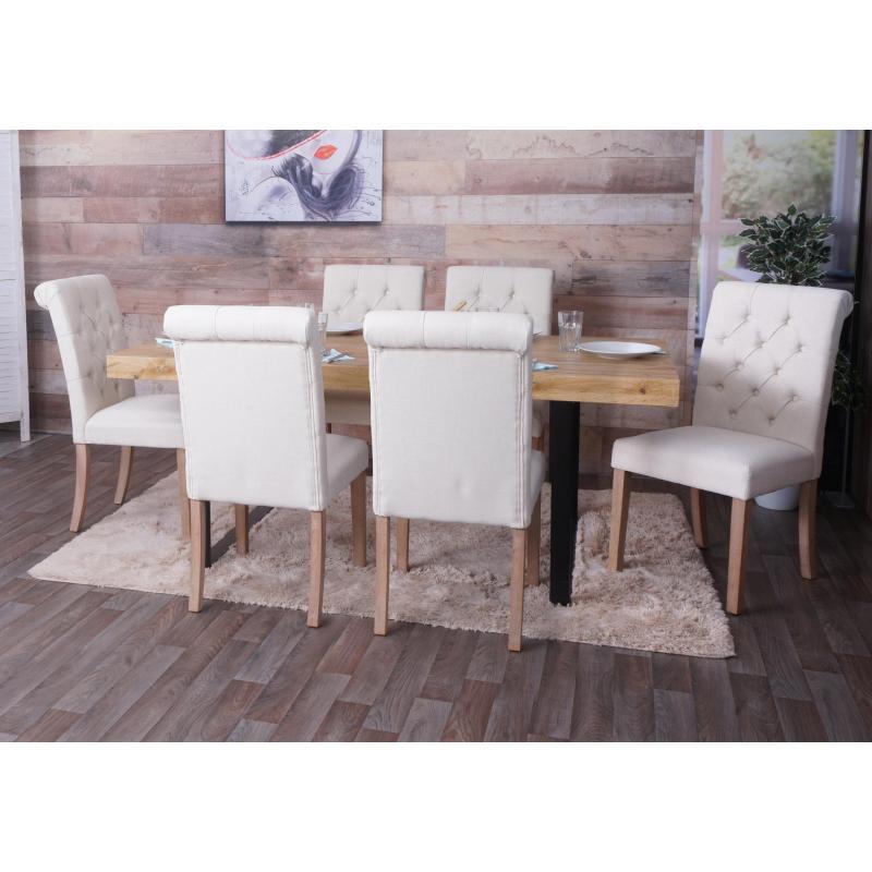 6er-Set Esszimmerstuhl HWC-O65, Kchenstuhl Polsterstuhl, Chesterfield Stoff/Textil (280g/m), wei