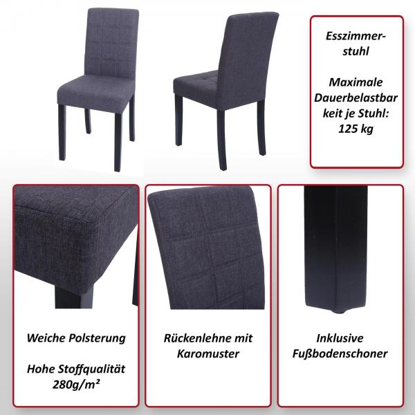 Foto mit wichtigsten Merkmalen des Produktes 6er-Set Esszimmerstuhl HWC-O65b, Kchenstuhl Polsterstuhl Lehnstuhl, Stoff/Textil (280g/m), dunkelgrau
