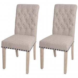 2er-Set Esszimmerstuhl HWC-O66, Kchenstuhl Polsterstuhl, Chesterfield Nieten Stoff/Textil ~ beige
