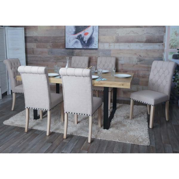 Stimmungsbild fr Produkt 2er-Set Esszimmerstuhl HWC-O66, Kchenstuhl Polsterstuhl, Chesterfield Nieten Stoff/Textil ~ beige