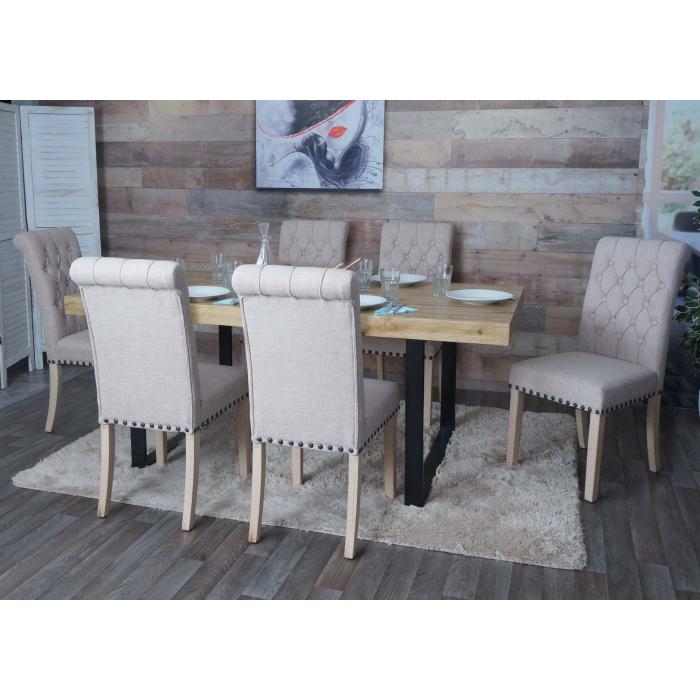 2er-Set Esszimmerstuhl HWC-O66, Kchenstuhl Polsterstuhl, Chesterfield Nieten Stoff/Textil ~ beige
