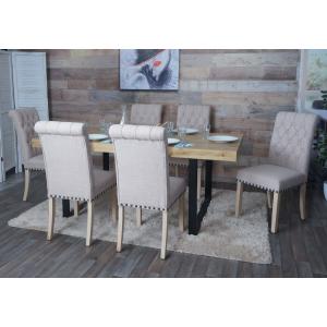 6er-Set Esszimmerstuhl HWC-O66, Kchenstuhl Polsterstuhl, Chesterfield Nieten Stoff/Textil ~ beige