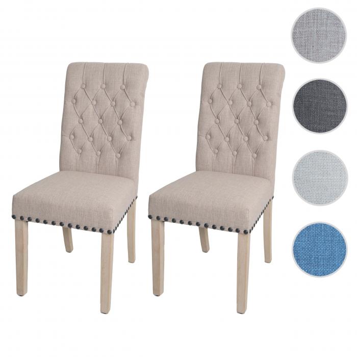 2er-Set Esszimmerstuhl HWC-O66, Kchenstuhl Polsterstuhl, Chesterfield Nieten Stoff/Textil ~ beige
