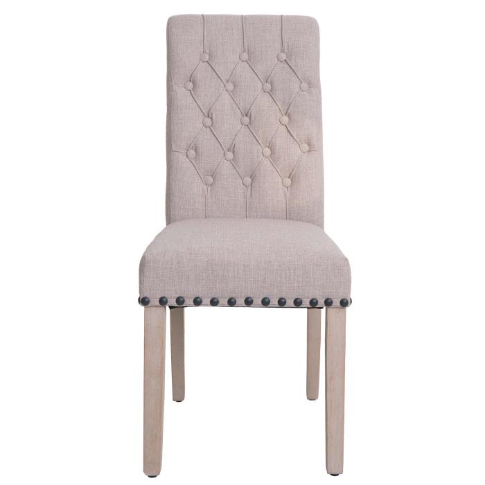2er-Set Esszimmerstuhl HWC-O66, Kchenstuhl Polsterstuhl, Chesterfield Nieten Stoff/Textil ~ beige