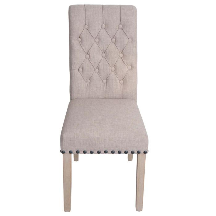 2er-Set Esszimmerstuhl HWC-O66, Kchenstuhl Polsterstuhl, Chesterfield Nieten Stoff/Textil ~ beige