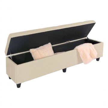 Bank Sitzbank mit Aufbewahrung Kriens XXL, Kunstleder, 180x45x45cm MVG-zertifiziert ~ creme