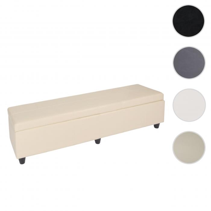 Bank Sitzbank mit Aufbewahrung Kriens XXL, Leder + Kunstleder, 180x45x45cm ~ creme