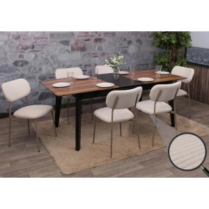 6er-Set Esszimmerstuhl HWC-O26, Kchenstuhl Polsterstuhl Stuhl, Cord (330g/m) Stoff/Textil Metall ~ beige