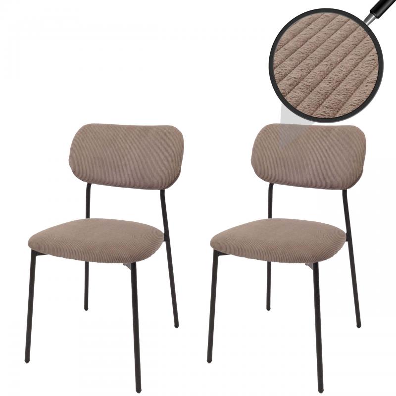 2er-Set Esszimmerstuhl HWC-O26, Kchenstuhl Polsterstuhl Stuhl, Cord (330g/m) Stoff/Textil Metall ~ taupe