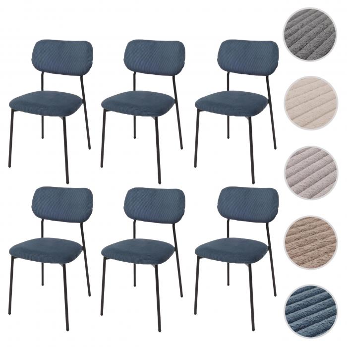 6er-Set Esszimmerstuhl HWC-O26, Kchenstuhl Polsterstuhl Stuhl, Cord (330g/m) Stoff/Textil Metall ~ blau