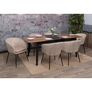6er-Set Esszimmerstuhl HWC-O28, Küchenstuhl Polsterstuhl Stuhl, Stoff/Textil (340g/m²) Metall ~ taupe