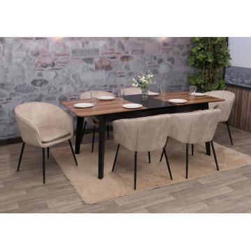 6er-Set Esszimmerstuhl HWC-O28, Kchenstuhl Polsterstuhl Stuhl, Stoff/Textil (340g/m) Metall ~ taupe