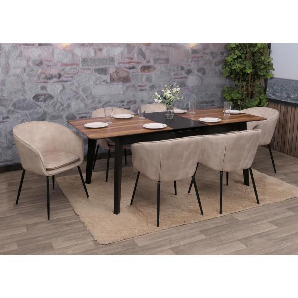 6er-Set Esszimmerstuhl HWC-O28, Kchenstuhl Polsterstuhl Stuhl, Stoff/Textil (340g/m) Metall ~ taupe