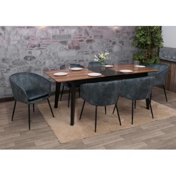 6er-Set Esszimmerstuhl HWC-O28, Kchenstuhl Polsterstuhl Stuhl, Stoff/Textil (340g/m) Metall ~ blau