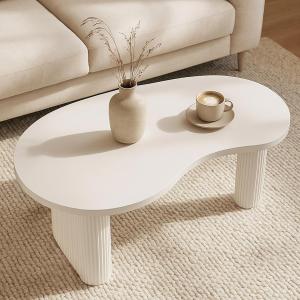 Couchtisch HWC-O29, Beistelltisch Sofatisch, organische Form Melamin Holz, 45x110x60cm ~ wei