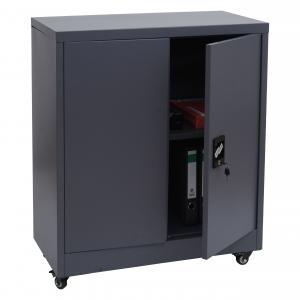 Aktenschrank HWC-O50, Broschrank Stahlschrank mit Rollen, 2 Tren abschliebar, Stahl 98x80x40cm ~ dunkelgrau