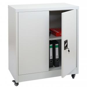 Aktenschrank HWC-O50, Broschrank Stahlschrank mit Rollen, 2 Tren abschliebar, Stahl 98x80x40cm ~ hellgrau