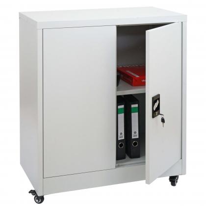 Aktenschrank HWC-O50, Broschrank Stahlschrank mit Rollen, 2 Tren abschliebar, Stahl 98x80x40cm ~ hellgrau