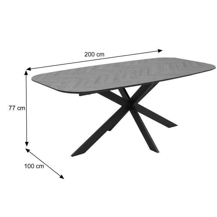 Esszimmertisch HWC-O56, Tisch Esstisch, MDF Metall 200x100cm ~ helle Eiche-Optik