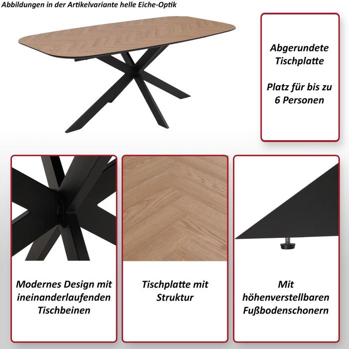 Esszimmertisch HWC-O56, Tisch Esstisch, MDF Metall 200x100cm ~ helle Eiche-Optik