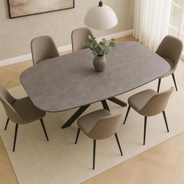 Stimmungsbild fr Produkt Esszimmertisch HWC-O56, Tisch Esstisch, MDF Metall 200x100cm ~ graue Stein-Optik