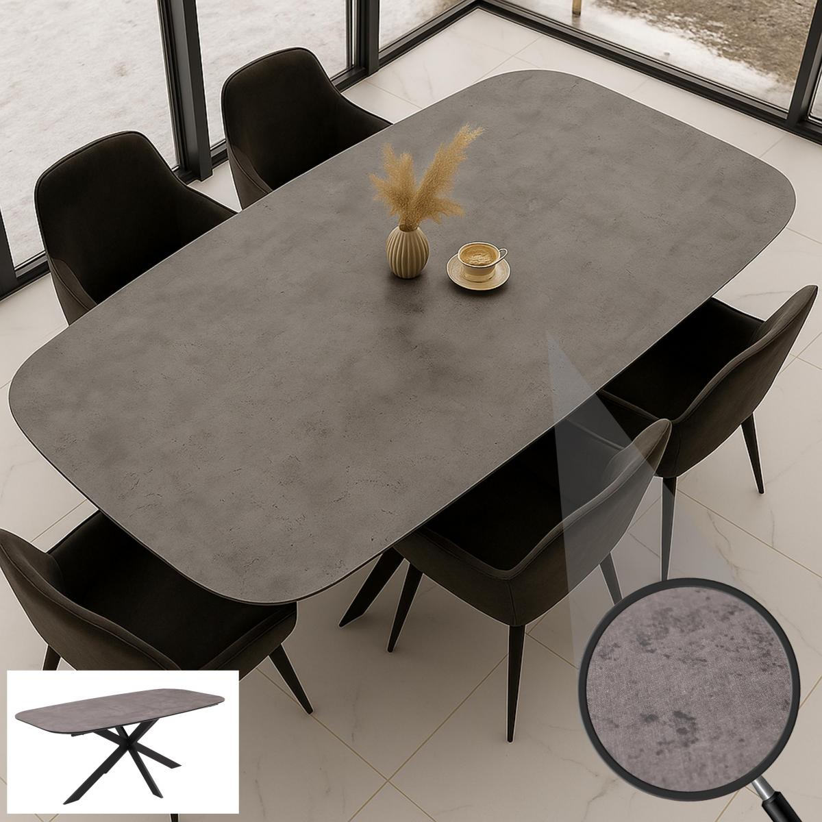 Esszimmertisch HWC-O56, Tisch Esstisch, MDF Metall 200x100cm ~ graue Stein-Optik
