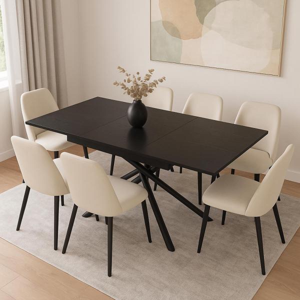Stimmungsbild fr Produkt Esszimmertisch HWC-O57, Ausziehtisch Esstisch, Eisen MDF ausziehbar 160-200x90cm ~ Stein-Optik schwarz