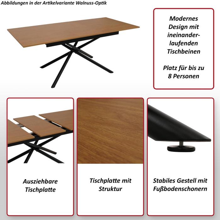 Esszimmertisch HWC-O57, Ausziehtisch Esstisch, Eisen MDF ausziehbar 160-200x90cm ~ Walnuss-Optik